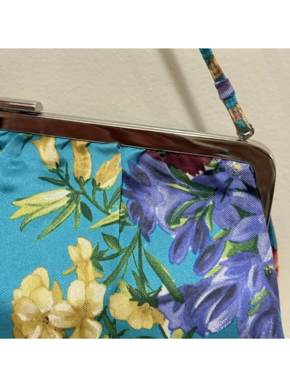 Dolce & Gabbana Blue Floral Satin Kiss Lock Evening Clutch Shoulder Bag Italy